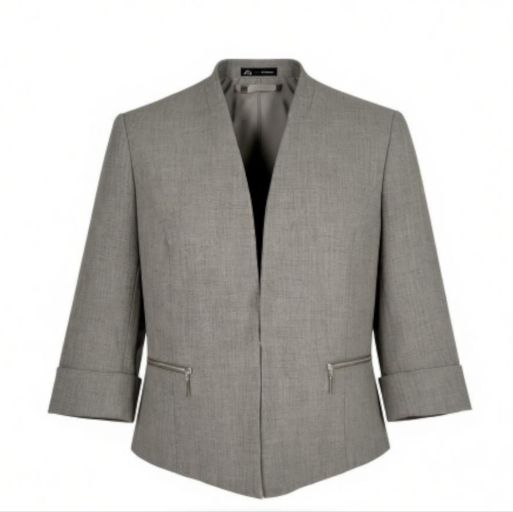 Kasper Blazer Women Size 8P Heather Brown Zip Pockets 3/4 Cuff Sleeves Hook Eye